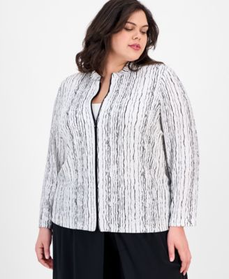 Alex Evenings - Plus Size Drizzle-Printed Zip Evening Jacket