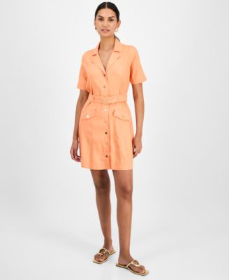 I.N.C. International Concepts - Women's Linen-Blend Belted Mini Dress, Exclusively at Macy's