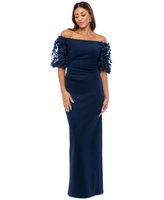 XSCAPE - Petite Lace Off-The-Shoulder Sleeve Gown