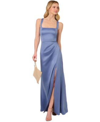 Adrianna Papell - Women's Square-Neck Satin Slit-Front Gown