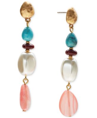 Style & Co - Gold-Tone Mixed Bead Linear Drop Earrings