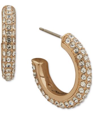 KARL LAGERFELD PARIS - Gold-Tone Crystal Pav&eacute; Small Hoop Earrings. 0.52"