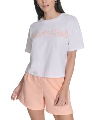Calvin Klein - Women's Cotton Puff-Logo Cropped T-Shirt