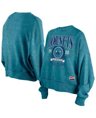 New Era - Women's Teal Charlotte Hornets Hardwood Classics Enzyme Wash Oversized Boxy Pullover Sweatshirt
