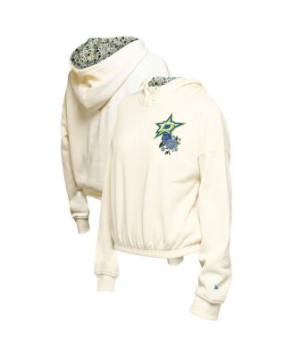 New Era - Women's Cream Dallas Stars Glam Game Quarter-Zip Cropped Floral Hoodie Pullover Top