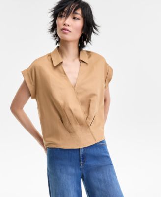 I.N.C. International Concepts - Women's Collared Cap-Sleeve Surplice Top, Exclusively at Macy's