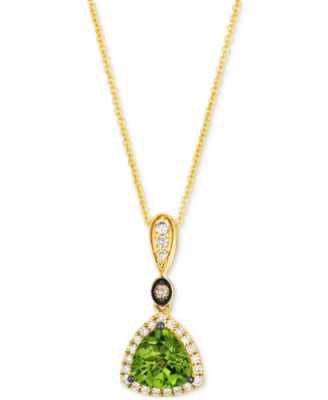 Le Vian - Green Apple Peridot (1-1/8 ct. t.w.) & Diamond (1/5 ct. t.w.) Trillion Halo Adjustable 20" Pendant Necklace in 14k Gold