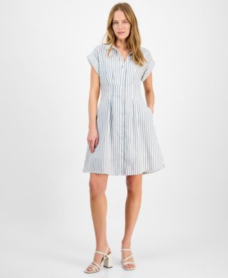 julia jordan - Women's Striped Cap-Sleeve Button-Front Dress