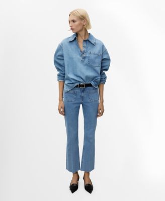 MANGO - Women's Flared Cropped Jeans