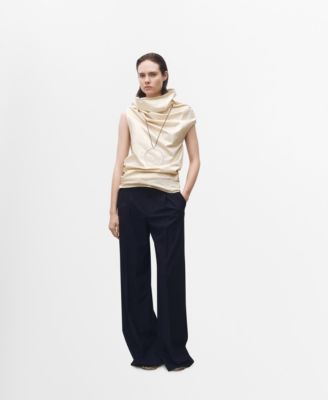 MANGO - Women's Wide Leg Wool-Blend Pleated Pants