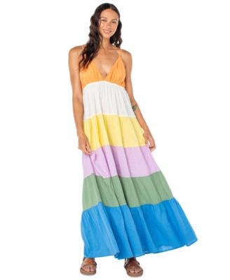 Roxy - Juniors' Honolulu Glow Cotton Tiered Open-Back Maxi Dress
