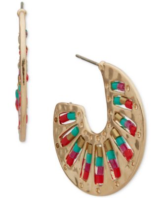 lonna & lilly - Gold-Tone Multicolor Beaded Medium C Hoop Earrings, 1.25"
