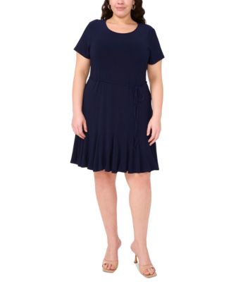 MSK - Plus Size Round-Neck Short-Sleeve Godet-Pleat Dress