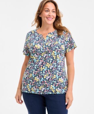 Style & Co - Plus Size Printed Henley Short-Sleeve Top