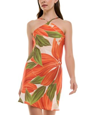 BCX - Juniors' Halter-Neck Floral Placement Print Bodycon Dress