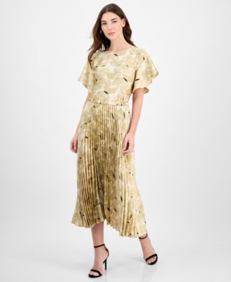 Anne Klein - Women's Flutter-Sleeve Top & Pleated Midi Skirt