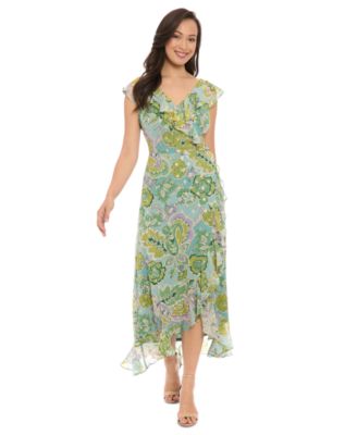 London Times - Petite Faux-Wrap Ruffle-Trim Midi Dress