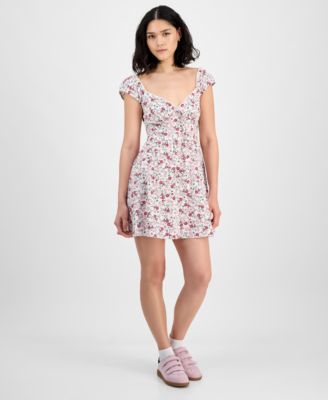 Kingston Grey - Juniors' Cotton Printed Sweetheart-Neck Mini Dress