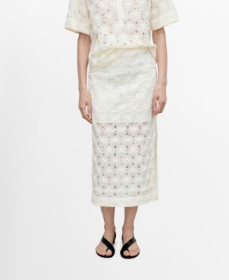 MANGO - Women's Openwork Textured Floral Skirt