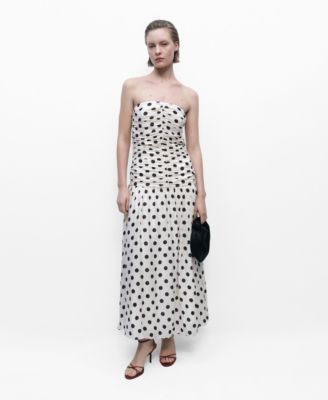 MANGO - Women's Draped Body Polka Dot Dress