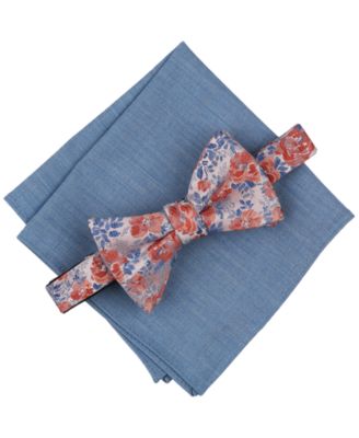 Bar III - Men's Soft Botanical Floral Bow Tie & Solid Pocket Square Set