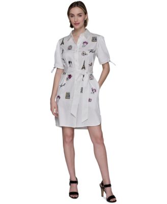 KARL LAGERFELD PARIS - Petite Embroidered Button-Front Dress