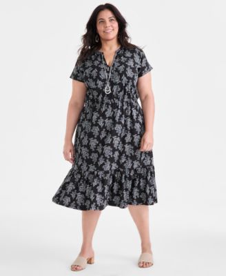 Style & Co - Plus Size Lily V-Neck Short-Sleeve Midi Dress