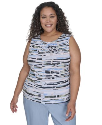 Calvin Klein - Plus Size Pleated Print-Neck Top
