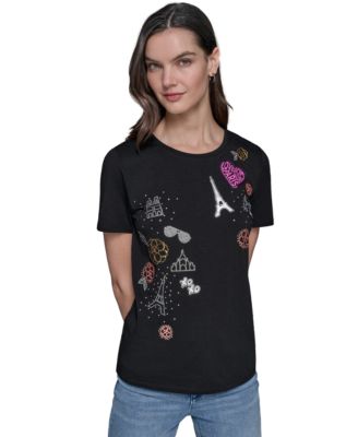 KARL LAGERFELD PARIS - Women's Embellished Graphic T-Shirt