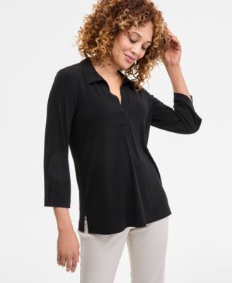 JM Collection - Women's Collared 3/4-Sleeve Top, Exclusively at Macy's