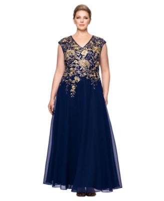 Betsy & Adam - Plus Size Metallic-Embroidered A-Line Gown