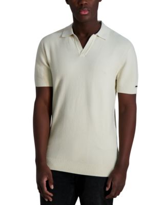 KARL LAGERFELD PARIS - Men's Short Sleeve Textured Open Collar Polo Shirt