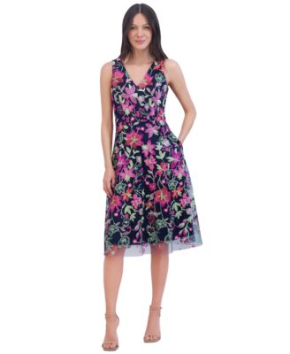 Jessica Howard - Women's Floral-Embroidered Fit & Flare Dress
