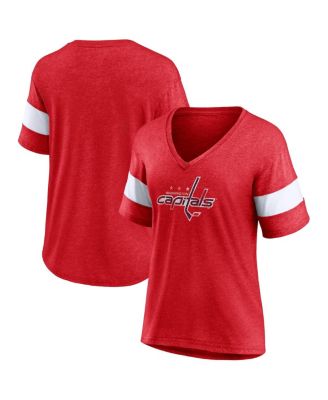 Fanatics - Women's Heather Red Washington Capitals Distressed Tri-Blend V-Neck Half-Sleeve T-Shirt