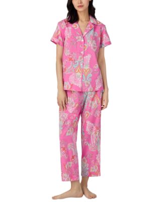 Lauren Ralph Lauren - Petite Short-Sleeve Notch-Collar Cropped Pajama Set