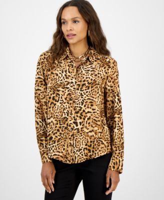 I.N.C. International Concepts - Petite Animal-Print Button-Down Shirt