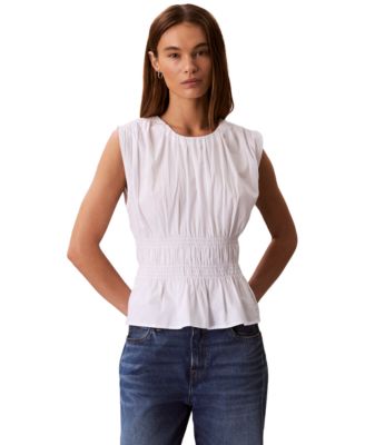 Calvin Klein Jeans - Women's Ruched Cotton Poplin Top