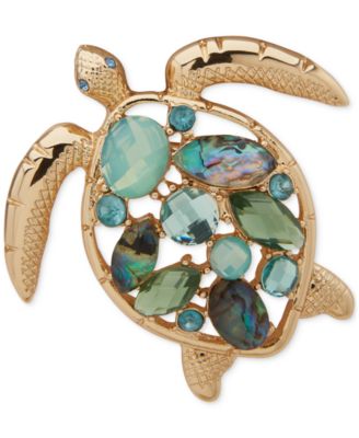 Anne Klein - Gold-Tone Mixed Stone Sea Turtle Pin
