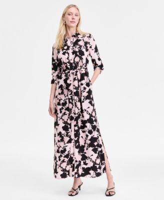 I.N.C. International Concepts - Women's Printed Tie-Waist Button-Front Maxi Dress