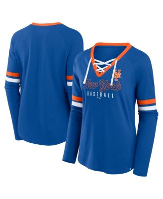 Fanatics - Women's Royal New York Mets Won Done Raglan Lace-Up Long Sleeve T-Shirt