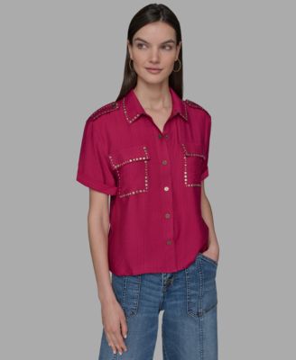 KARL LAGERFELD PARIS - Petite Textured Studded Blouse