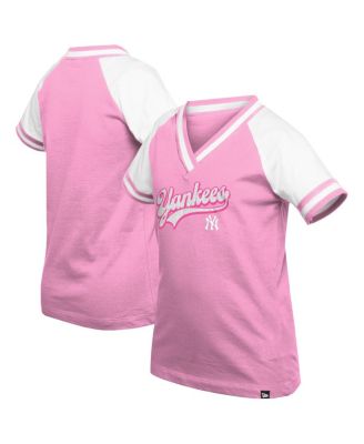 New Era - Big Girls Pink New York Yankees Mommy Me Raglan V-Neck T-Shirt
