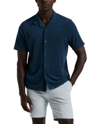 Perry Ellis - Men's Short Sleeve Terry Button-Front Camp Shirt