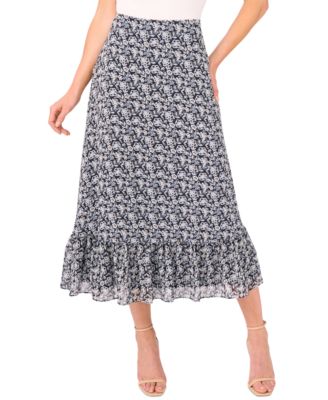 CeCe - Women's Printed Ruffle-Hem Midi Skirt