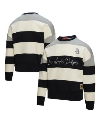 Mitchell & Ness - Women's Gray/Black Los Angeles Dodgers Cooperstown Collection Blocked Fleece Pullover Sweatshirt