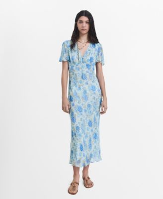 MANGO - Women's Short Sleeves Long Floral Dress