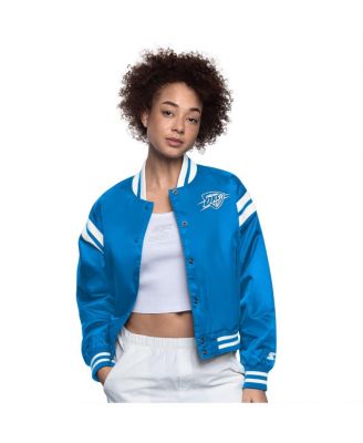 Starter - Women's Blue/White Oklahoma City Thunder Full Count Satin Full-Snap Varsity Jacket