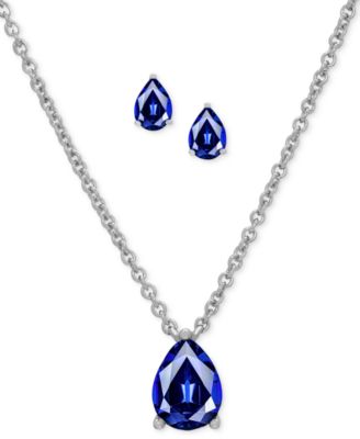 Macy's - 2-Pc. Set Blue Spinel Pear Pendant Necklace & Matching Stud Earrings (1-3/8 ct. t.w.) in Sterling Silver