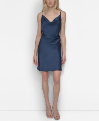 DKNY - Women's Satin Cowlneck Sleeveless Slip Dress