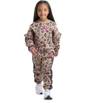 adidas - Toddler & Little Girls Printed Flutter-Sleeve Pullover Sweatshirt & Elastic-Waistband Printed Jogger Pants, 2 Piece Set
